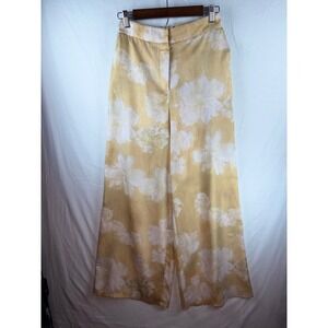Commense Yellow Floral Wide Leg High Waisted Trousers Pants Womens Size Medium
